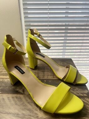 Nine West Neon Yellow Patent Ankle Strap Block Heels